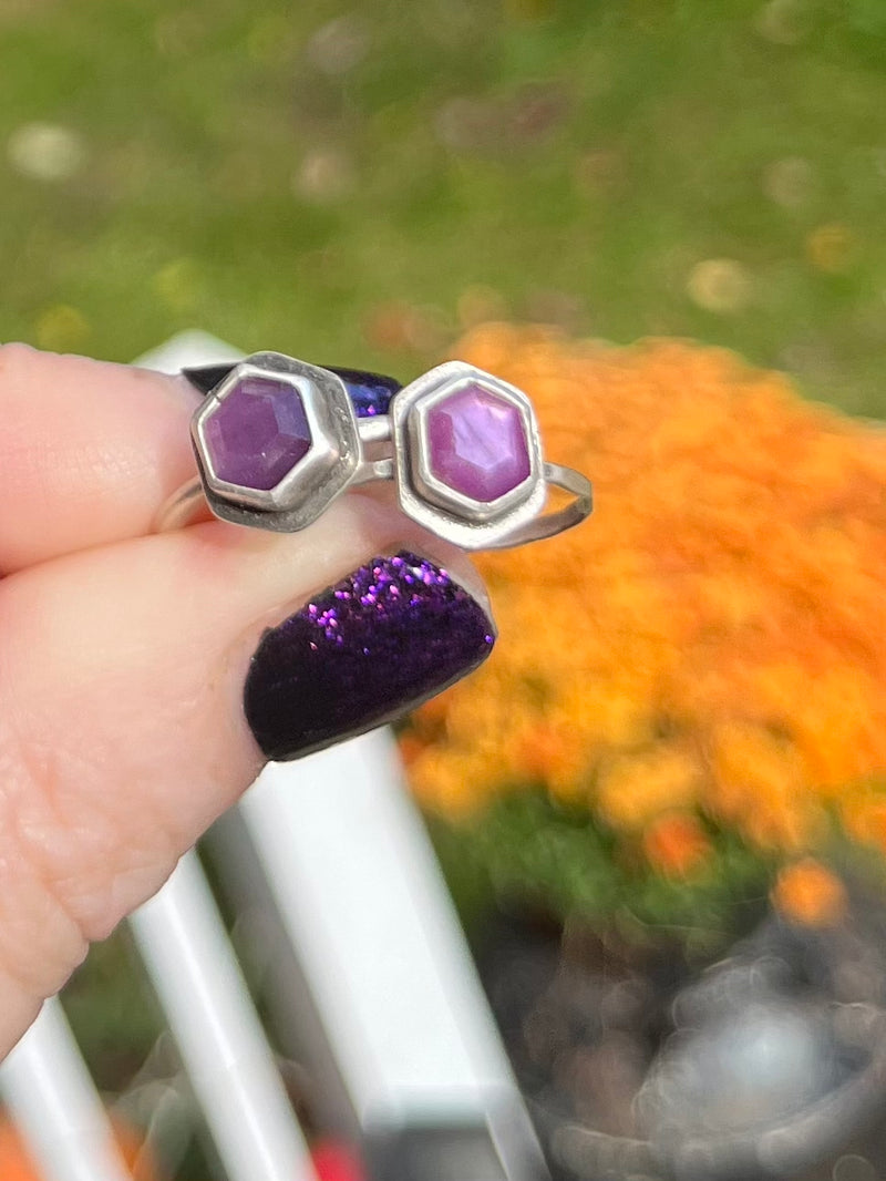Purple Sapphire Hexagon Stacking Ring 1