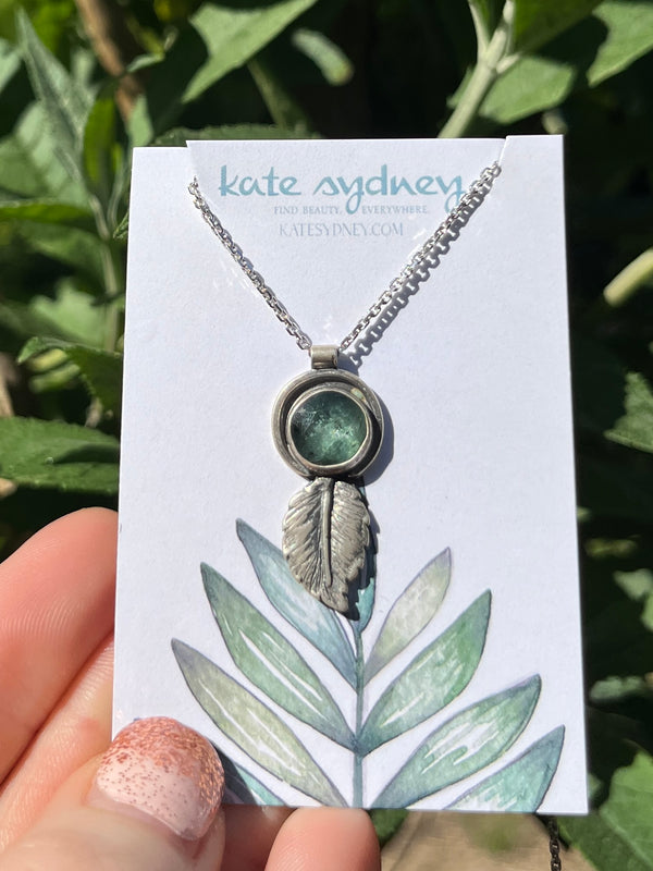 Round Green Kyanite with Feather Necklace
