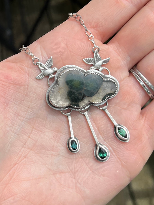 Green Cloud Necklace with Tourmaline Raindrops