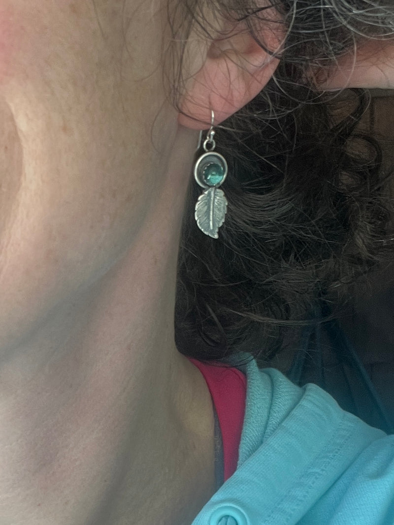 Green Tourmaline Feather Drop Earrings ￼