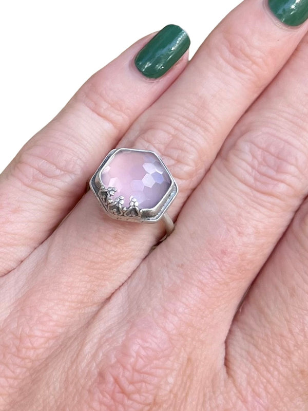 Pink Lavender Chalcedony Hex Ring