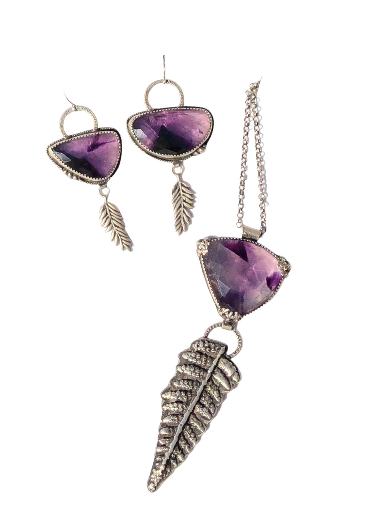 Atomic Amethyst And Fern Statement Earrings