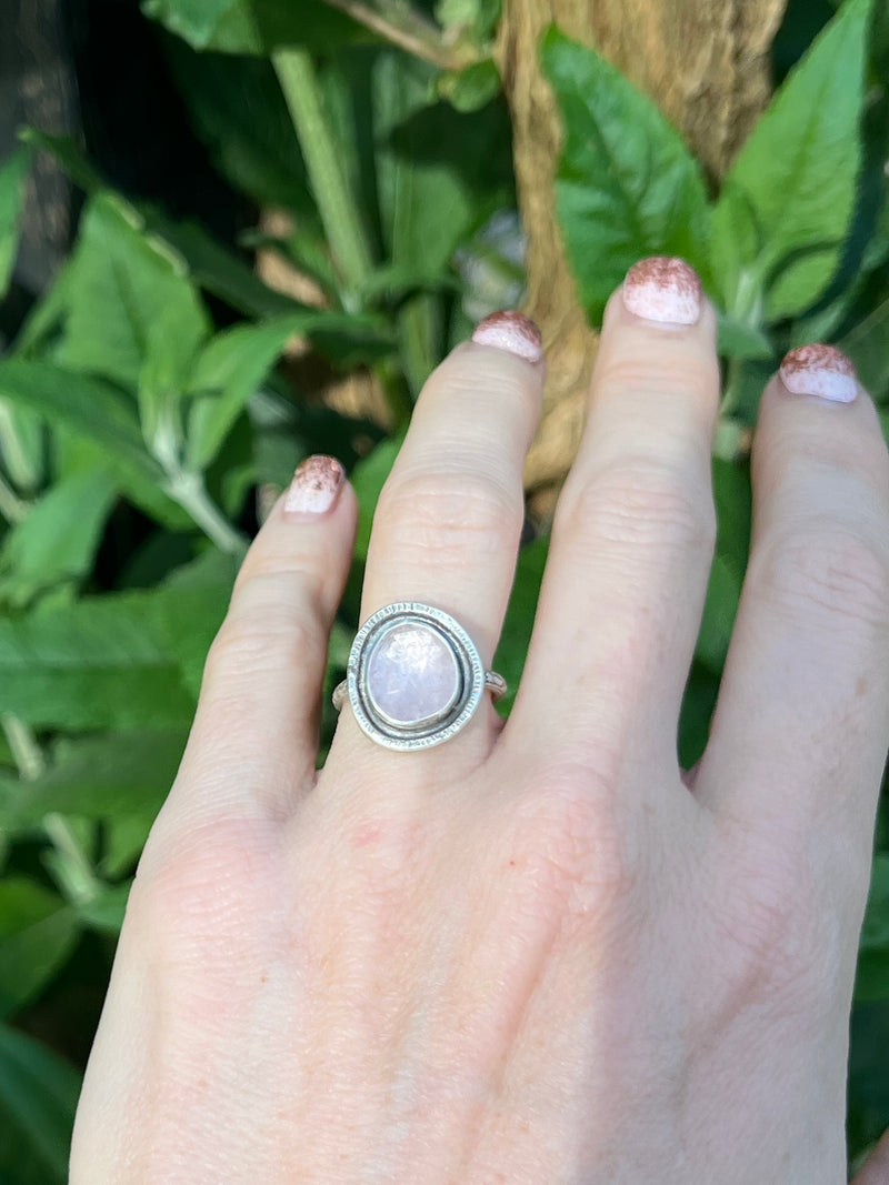 Morganite Reservoir Ring with Floral Band