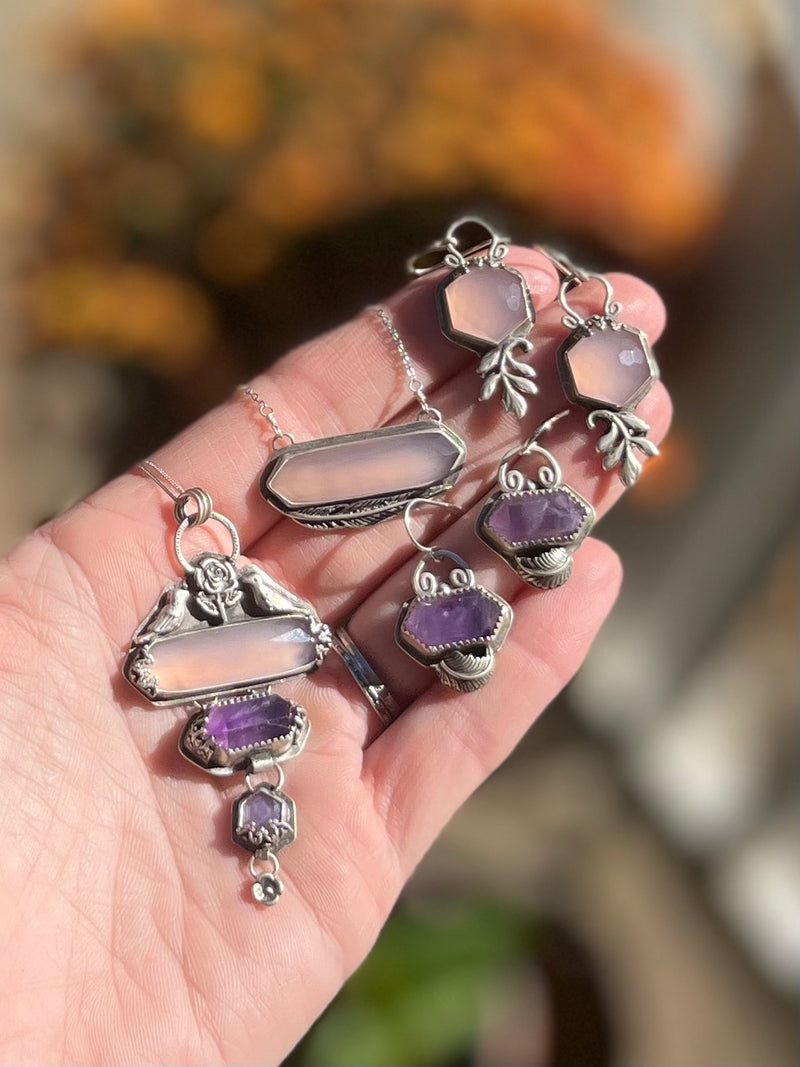 Lavender Chalcedony Hexagon Earrings