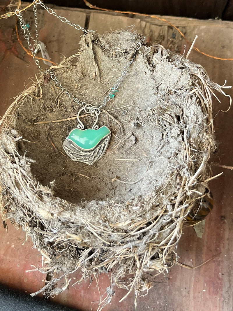 Chrysoprase Bird in Nest Necklace