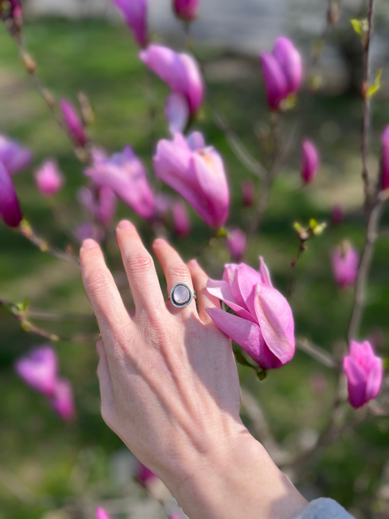 Morganite Reservoir Ring with Floral Band