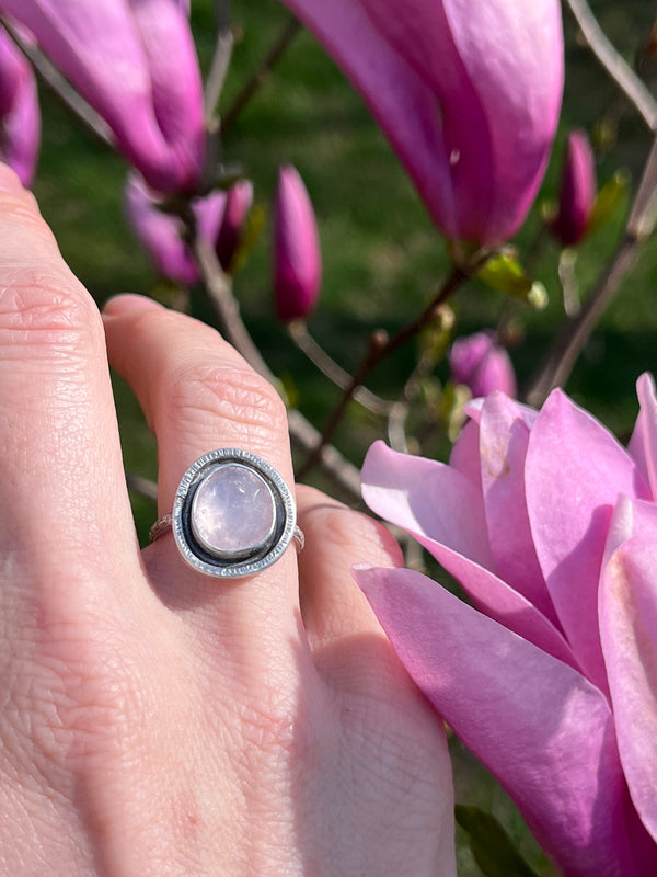Morganite Reservoir Ring with Floral Band