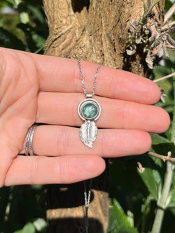 Round Green Kyanite with Feather Necklace