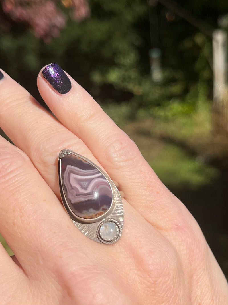 Purple Passion Agate and Moonstone Ring