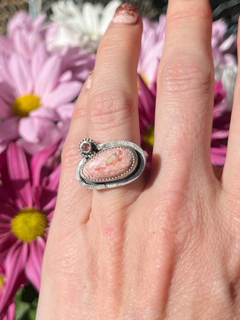 Cantera Opal and Pink Tourmaline Orbit Ring