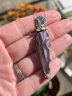 Purple Passion Agate and Purple Sapphire with Dove Necklace