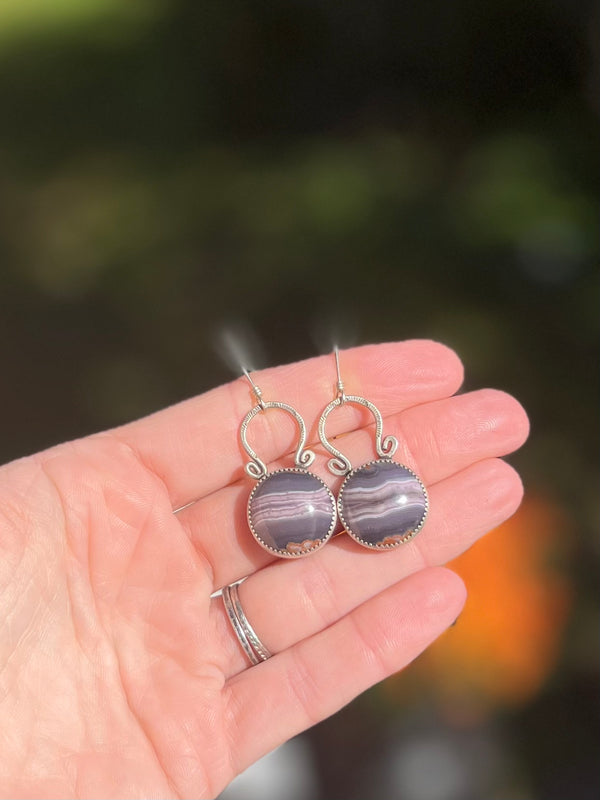 Purple Passion Agate Round Drop Earrings