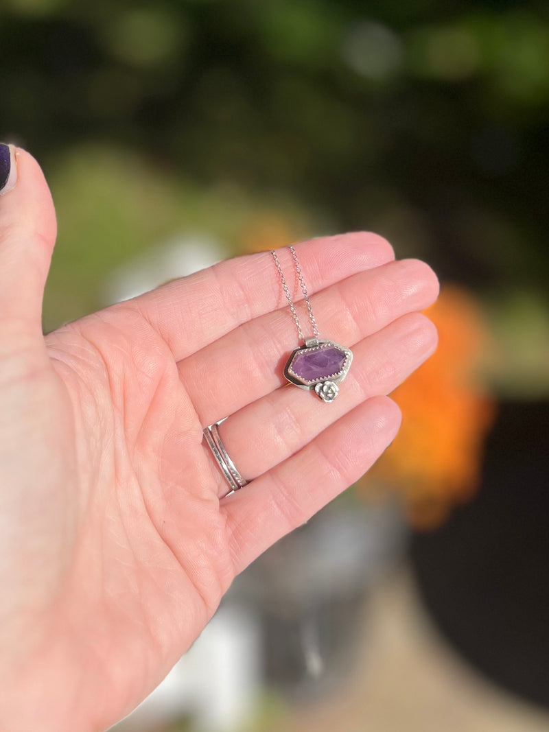 Amethyst Crystal and Flower Necklace