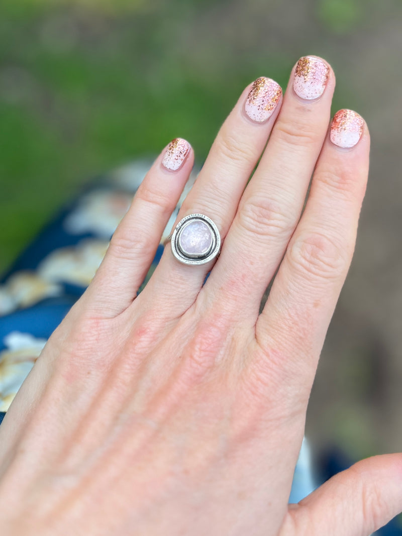 Morganite Reservoir Ring with Floral Band