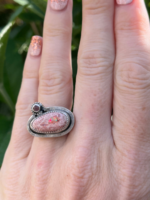 Cantera Opal and Pink Tourmaline Orbit Ring