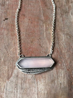 Elongated Chalcedony Feather Necklace