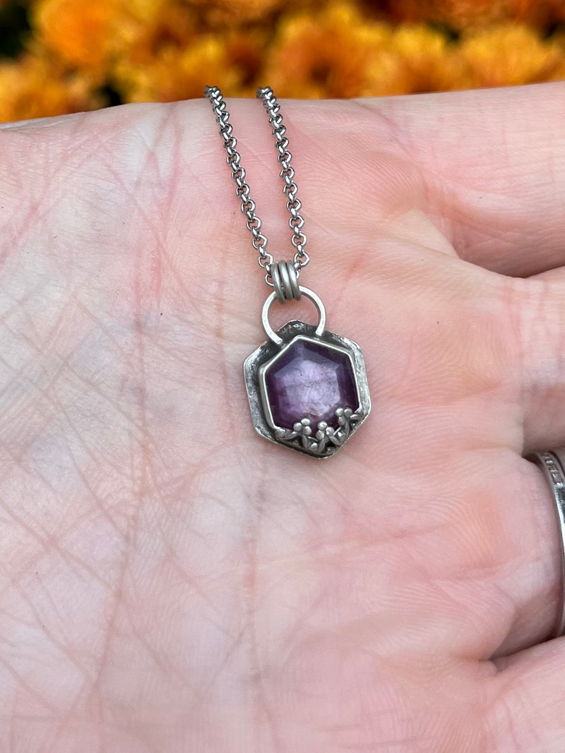 Purple Sapphire Hexagon Pendant