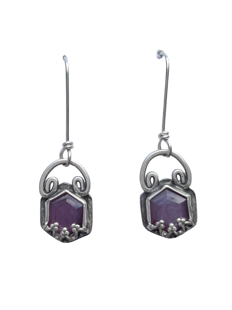 Purple Sapphire Hexagon Drop Earrings