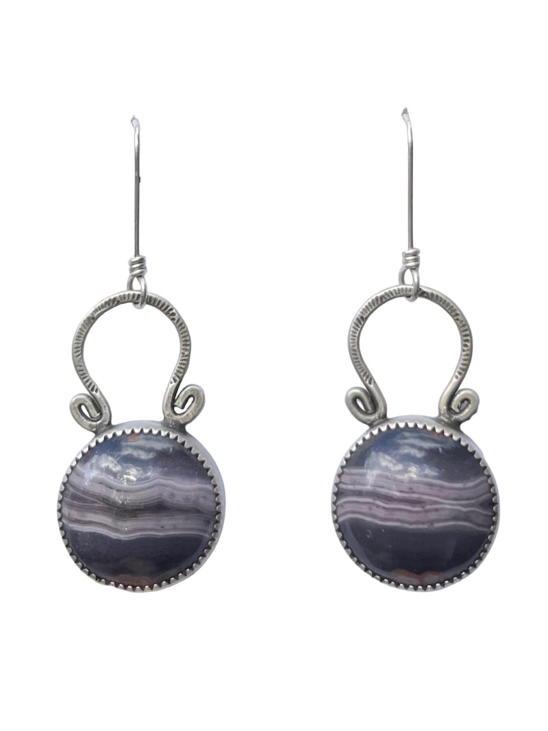 Purple Passion Agate Round Drop Earrings