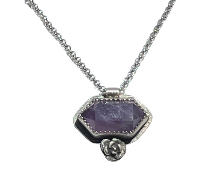 Amethyst Crystal and Flower Necklace