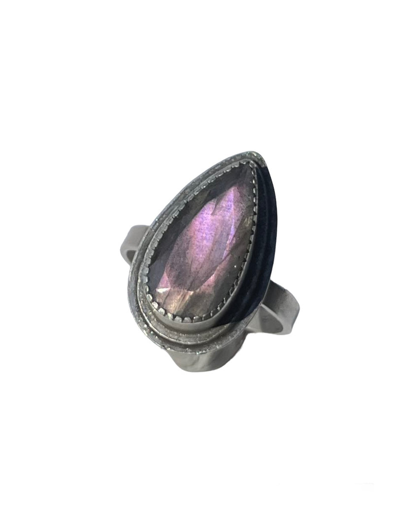 Purple Labradorite Teardrop Ring