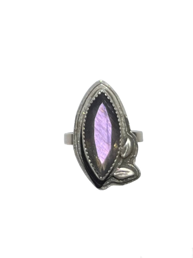 Purple Marquise Labradorite Ring with Leaves