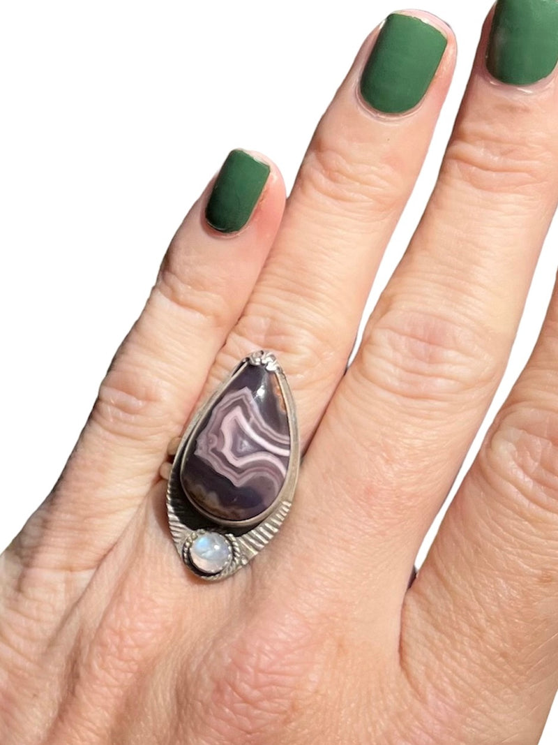 Purple Passion Agate and Moonstone Ring