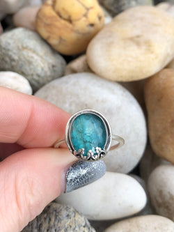 Oval Apatite Ring With Prong Accent
