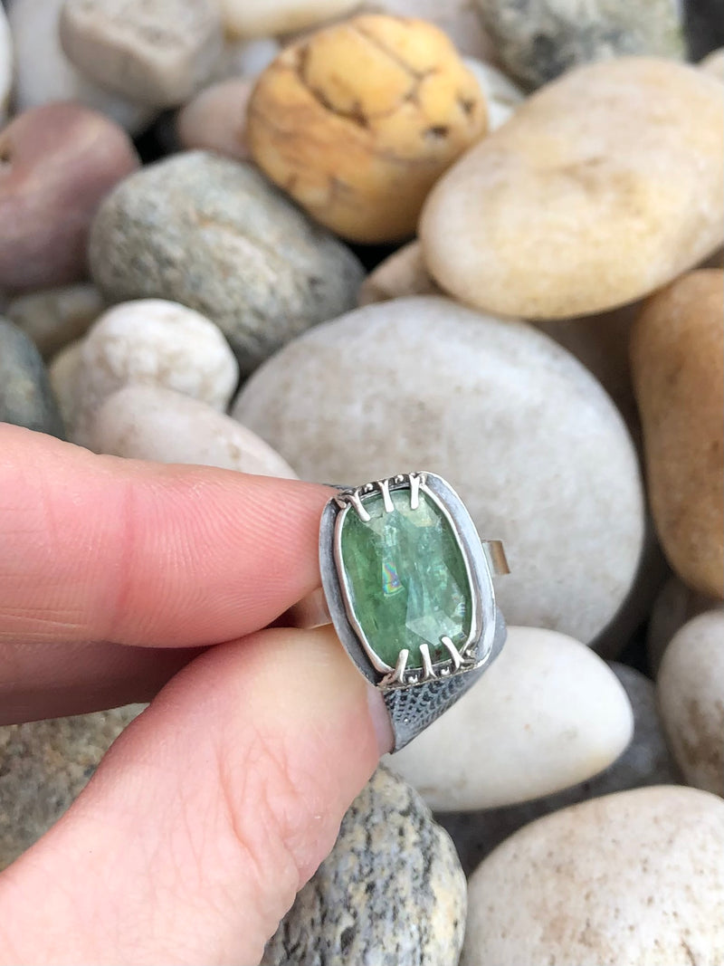 Green Kyanite Fancy Prong Ring