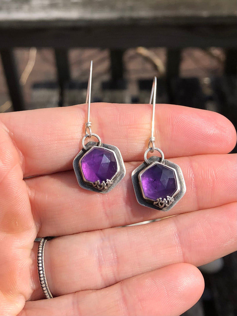Purple Amethyst Hexagon Earrings