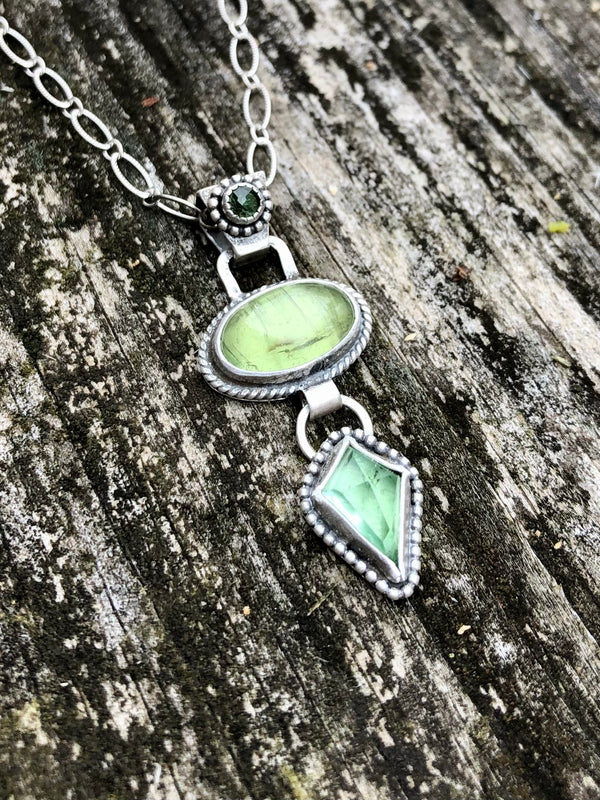 Three Green Gem Drop Necklace