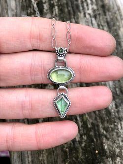 Three Green Gem Drop Necklace