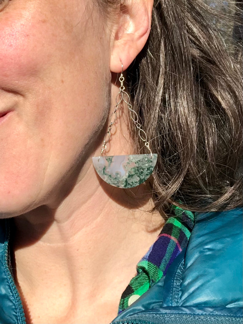 Mossy Half Moon Earrings
