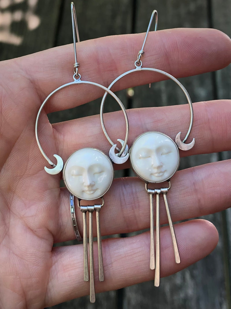 Carved Moon Face Hoops