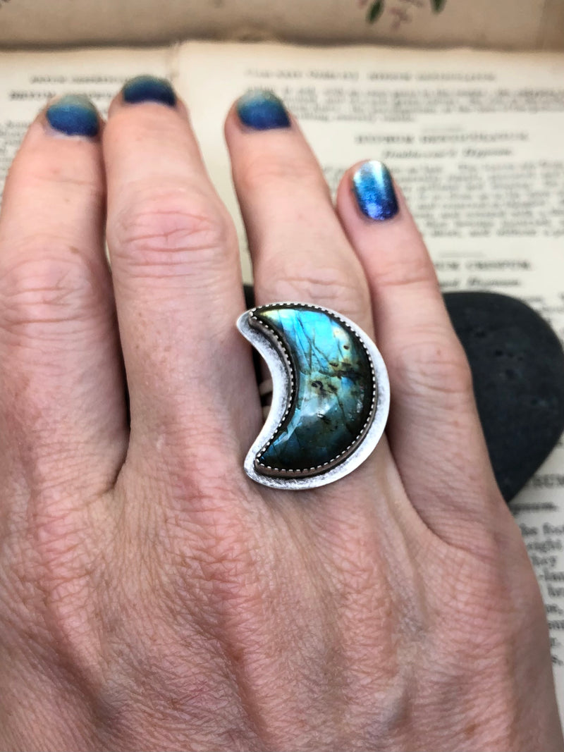 Labradorite Crescent Ring