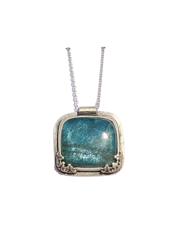 Apatite Rectangular Necklace With Prong Accents