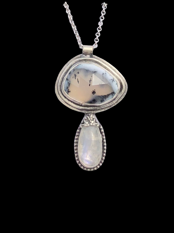 Dendritic Opal And Moonstone Mushroom Necklace