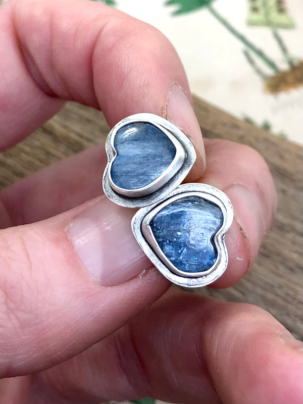 Blue Kyanite Heart Studs
