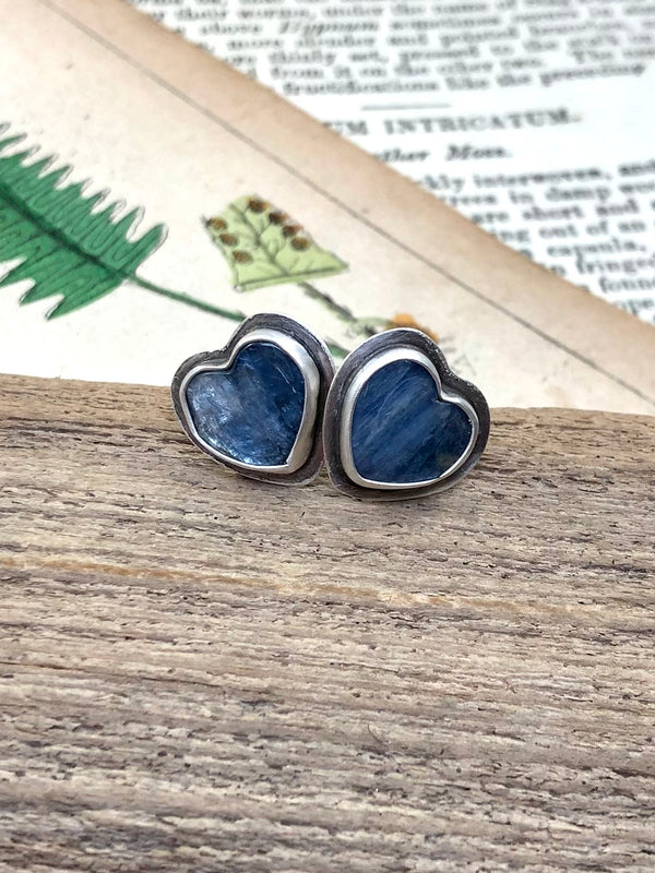 Blue Kyanite Heart Studs