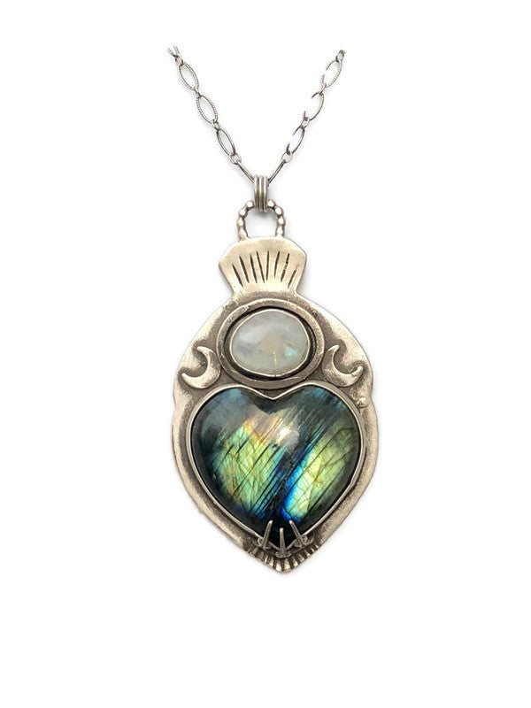 Labradorite Heart Potion Bottle Necklace