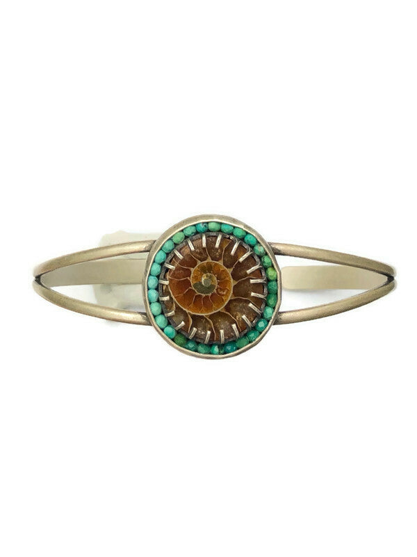 Ammonite And Turquoise Aurora Cuff Bracelet