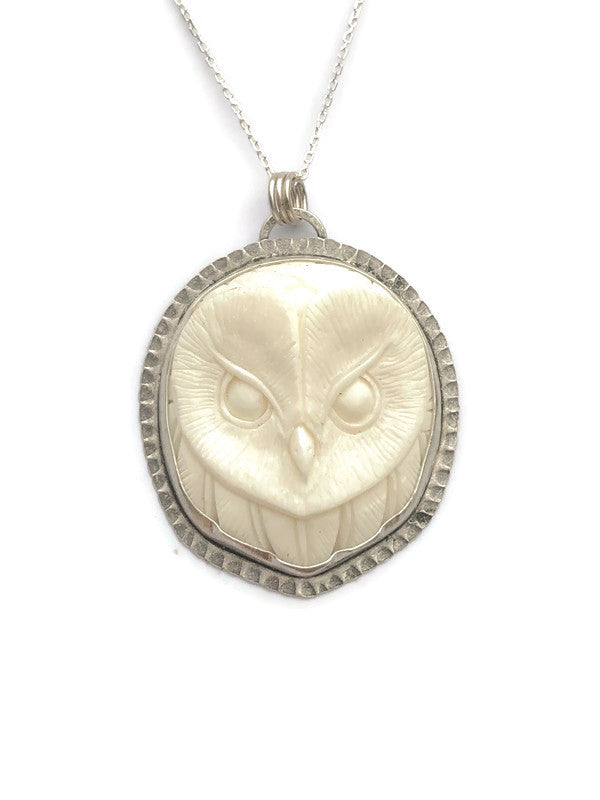 Carved Snowy Owl Face Necklace