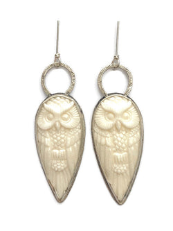 Carved Horned Owl Statement Earrings