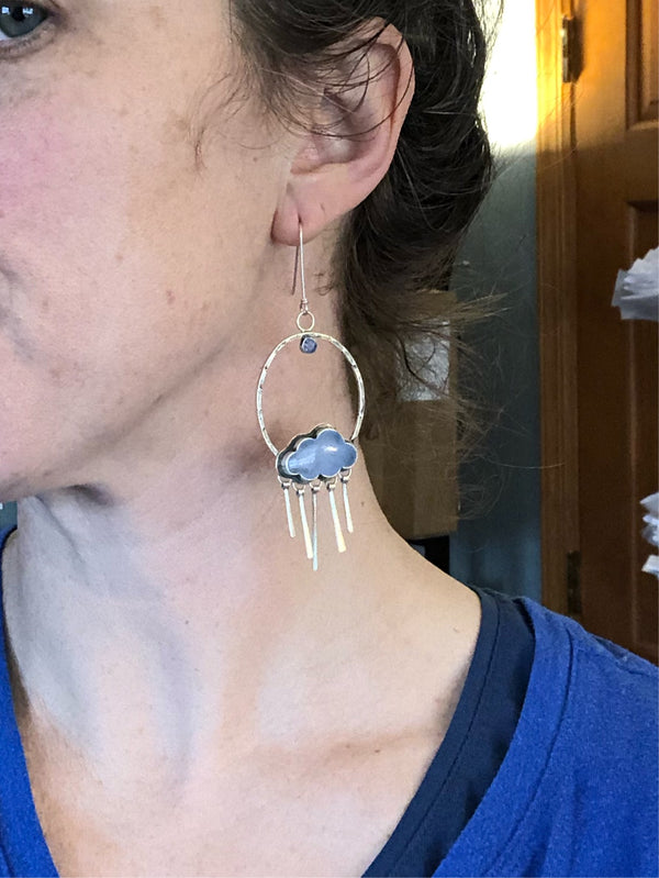 Blue Lace Agate and Tanzanite Cloud Hoops
