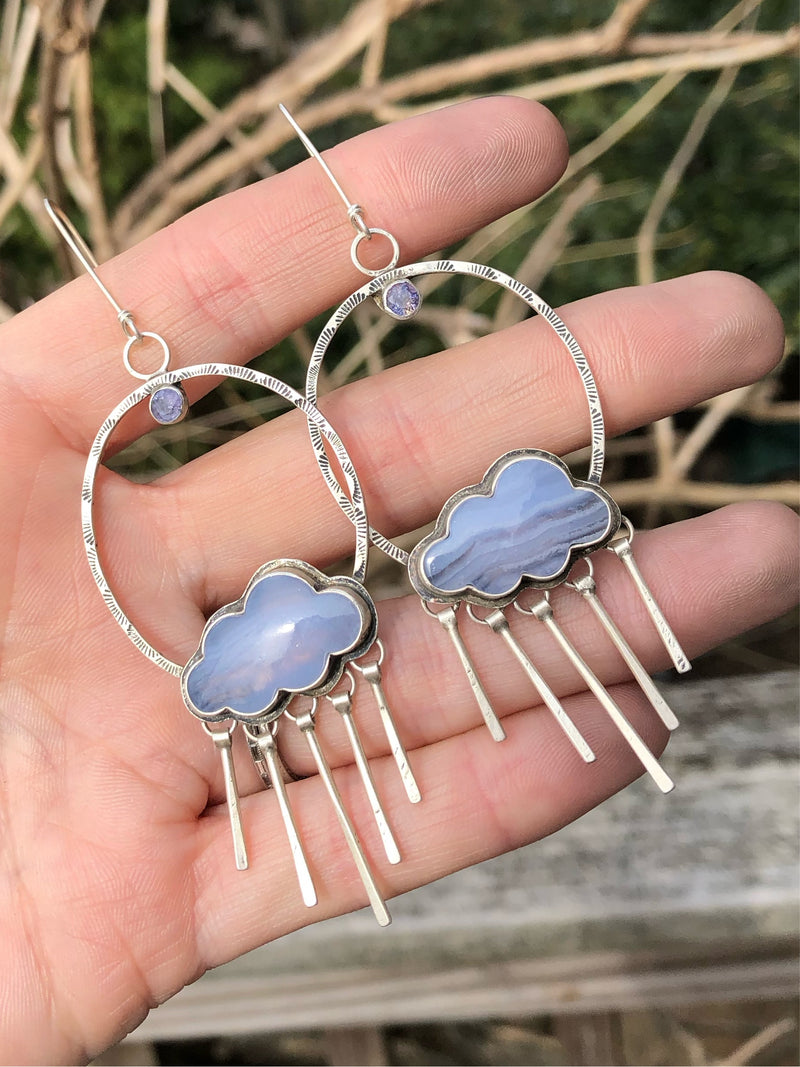 Blue Lace Agate and Tanzanite Cloud Hoops
