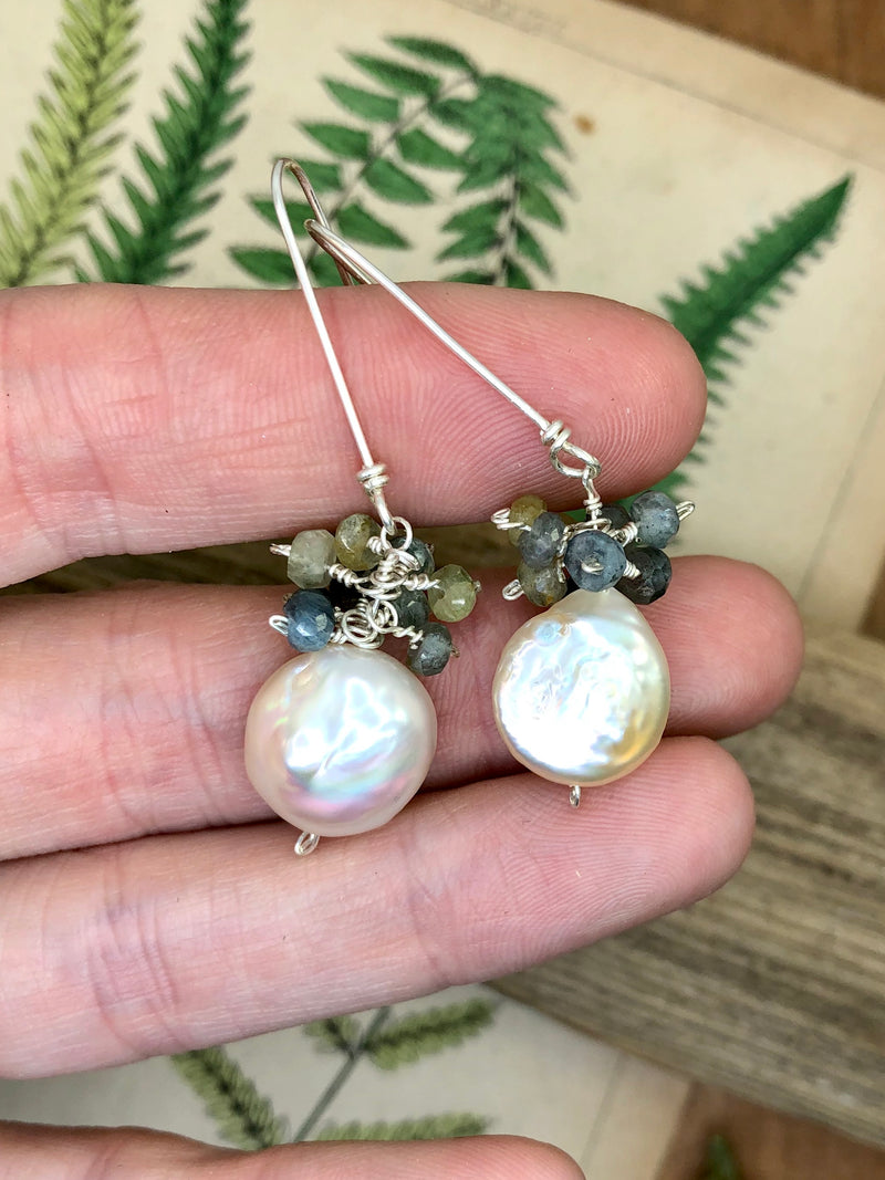 Aqua Confetti Coin Pearl Earrings