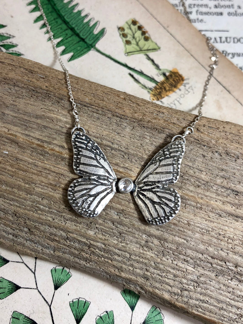 Diamond And Silver Butterfly Wing Necklace