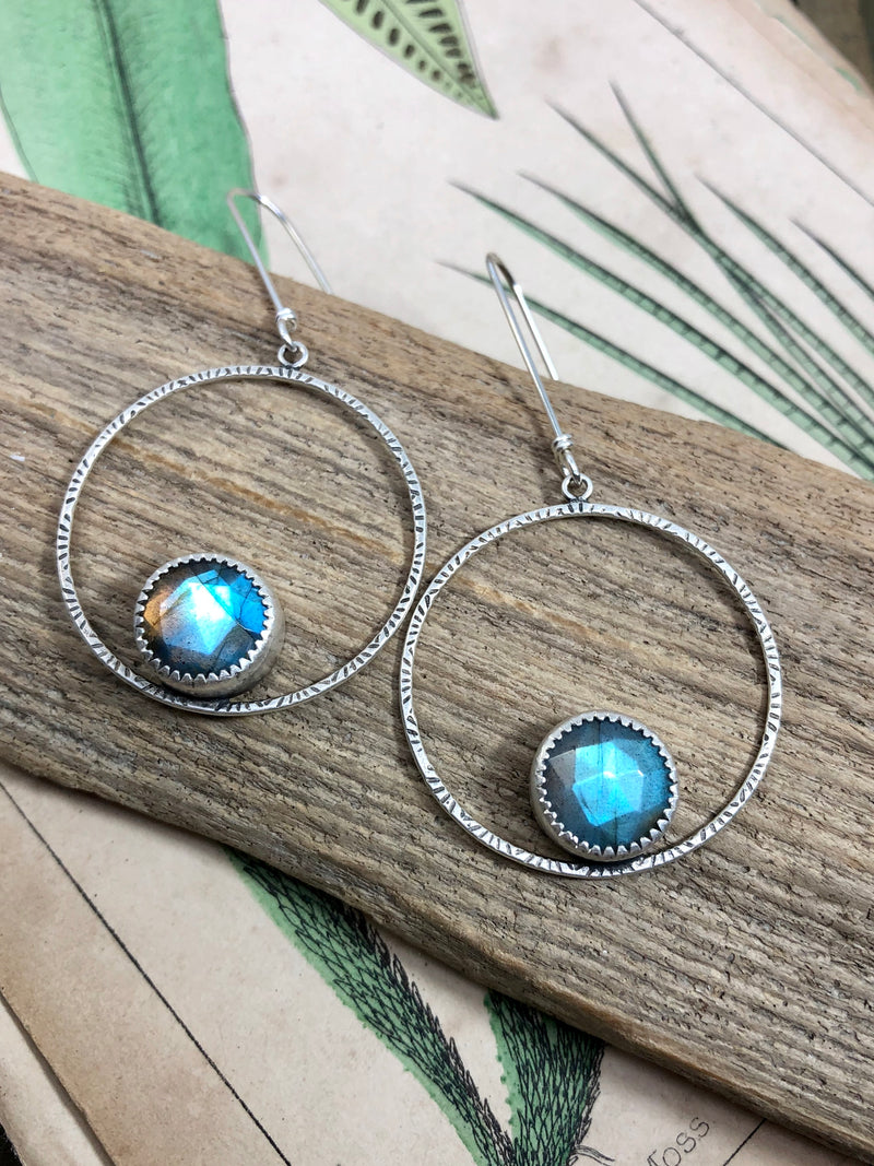 Textured Hoops With Labradorite
