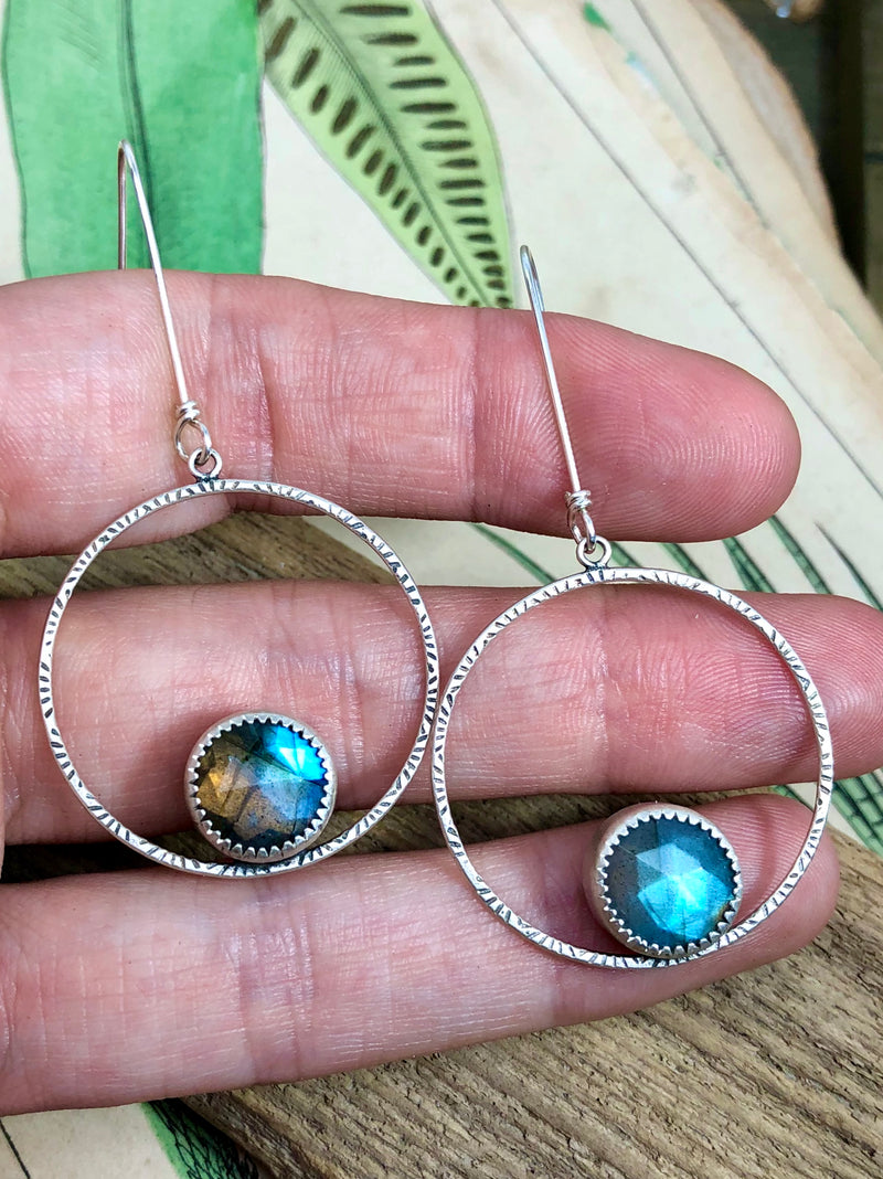 Textured Hoops With Labradorite