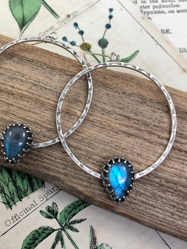 Textured Labradorite Hoops